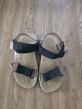 Melissa Black Strap Sandals with Tan Footbed